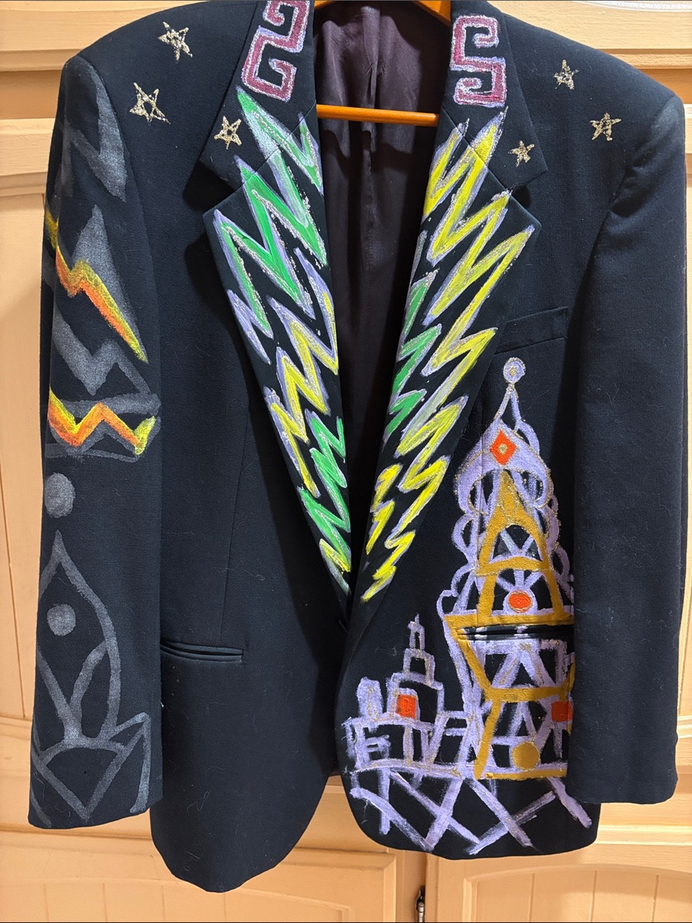 Black Painted Men's Blazer with Neon Accents